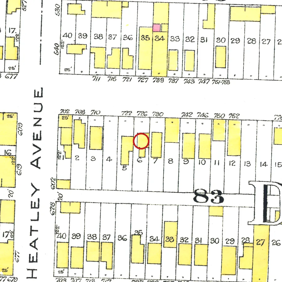 The lot at 726 Keefer Street on the 1912 fire insurance map
