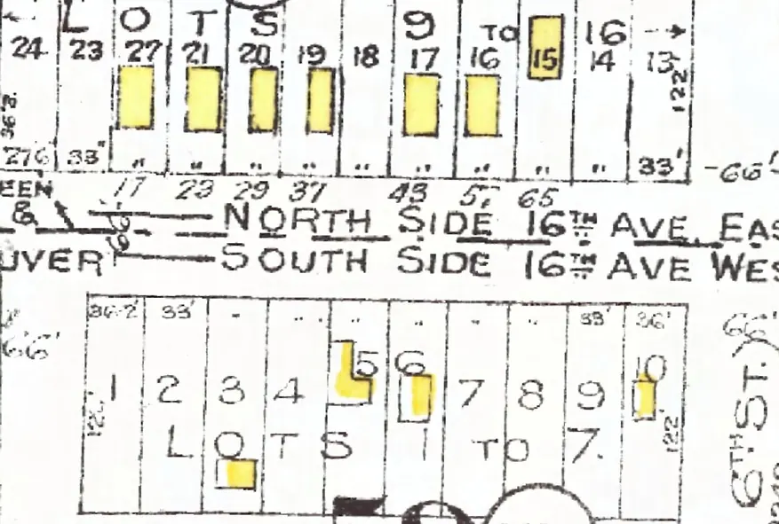 The first block of East 16th Avenue on Goad's 1912 fire insurance map