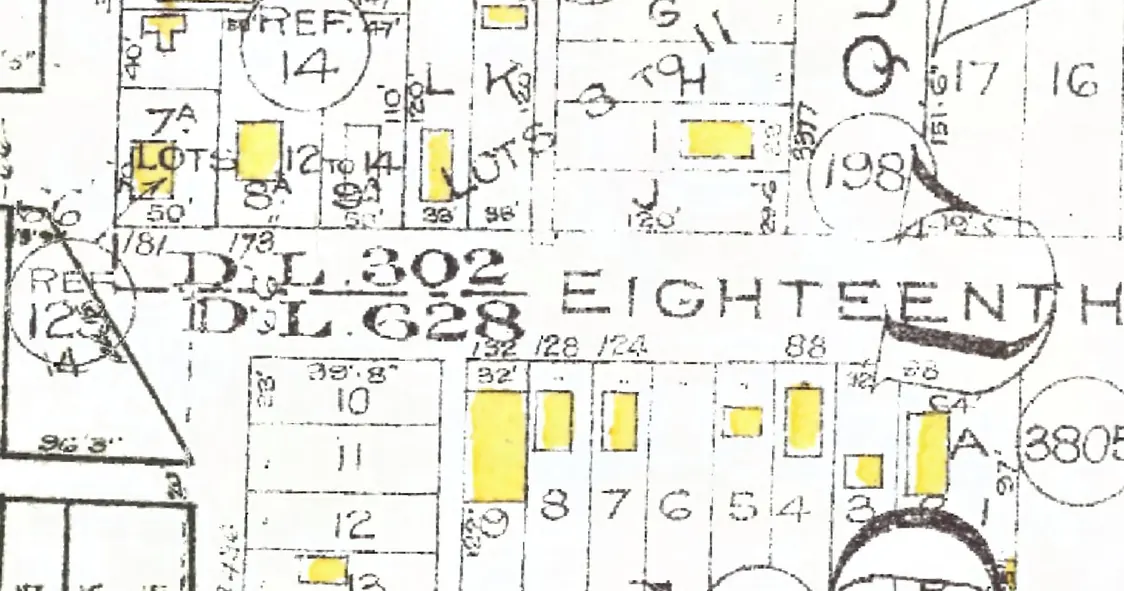 The first block of East 18th Avenue on Goad's 1912 fire insurance map