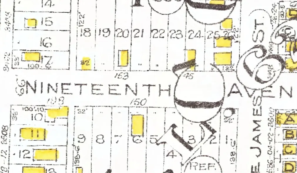 The first block of East 19th Avenue on Goad's 1912 fire insurance map