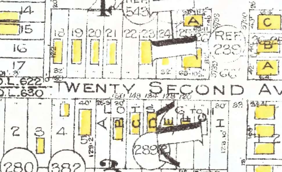 The first block of East 22nd Avenue on Goad's 1912 fire insurance map