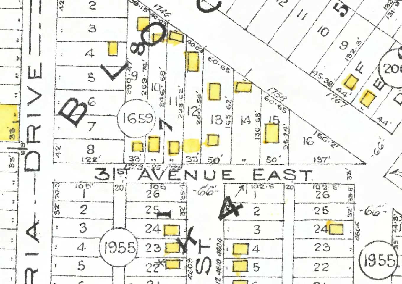 The 2000 block of East 31st Avenue on Goad's 1912 fire insurance map