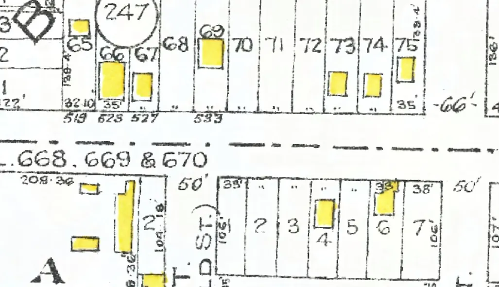 The 700 block of East 33rd Avenue on Goad's 1912 fire insurance map