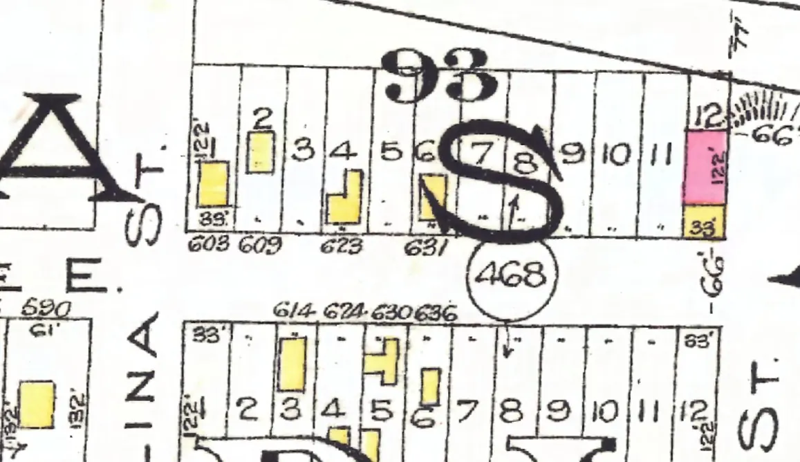 The 600 block of East 5th Avenue on Goad's 1912 fire insurance map