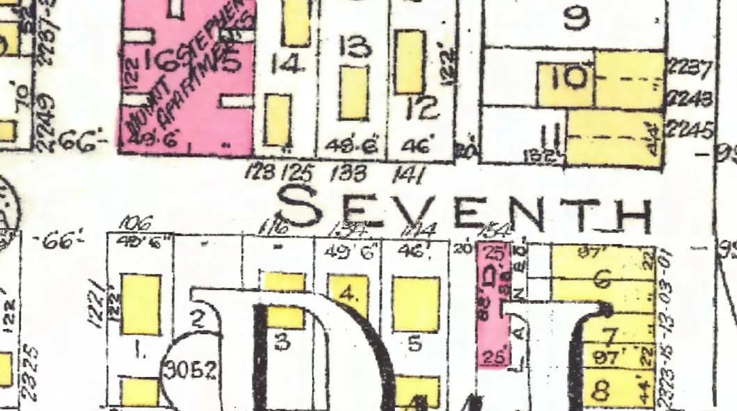The 100 block of East 7th Avenue on Goad's 1912 fire insurance map