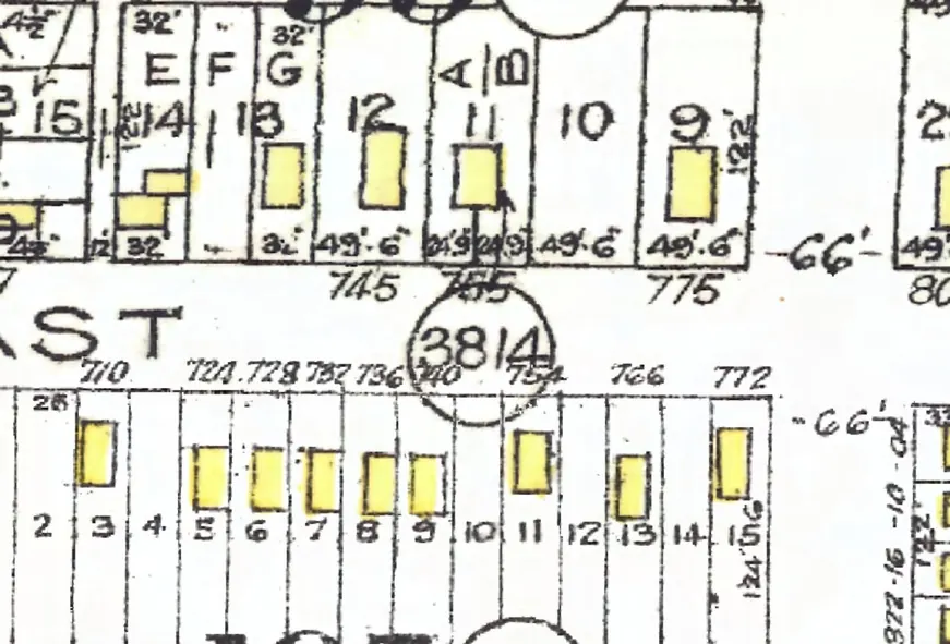 The 700 block of East 7th Avenue on Goad's 1912 fire insurance map