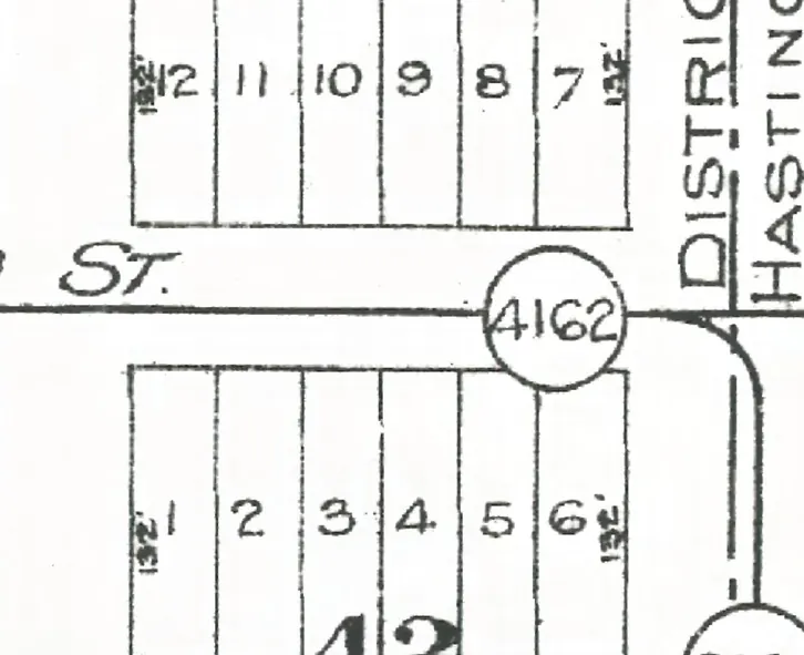 The 2300 block of East Hastings Street on Goad's 1912 fire insurance map