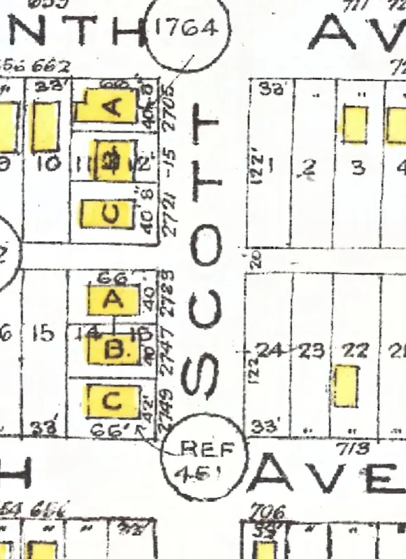The 2700 block of Fraser Street on Goad's 1912 fire insurance map