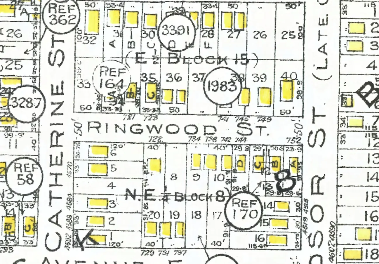 The 900 block of Ringwood Avenue on Goad's 1912 fire insurance map