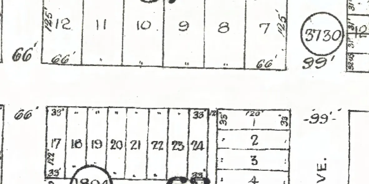 The 3400 block of West 10th Avenue on Goad's 1912 fire insurance map