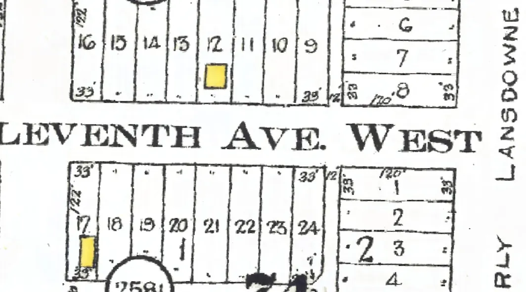 The 3400 block of West 11th Avenue on Goad's 1912 fire insurance map