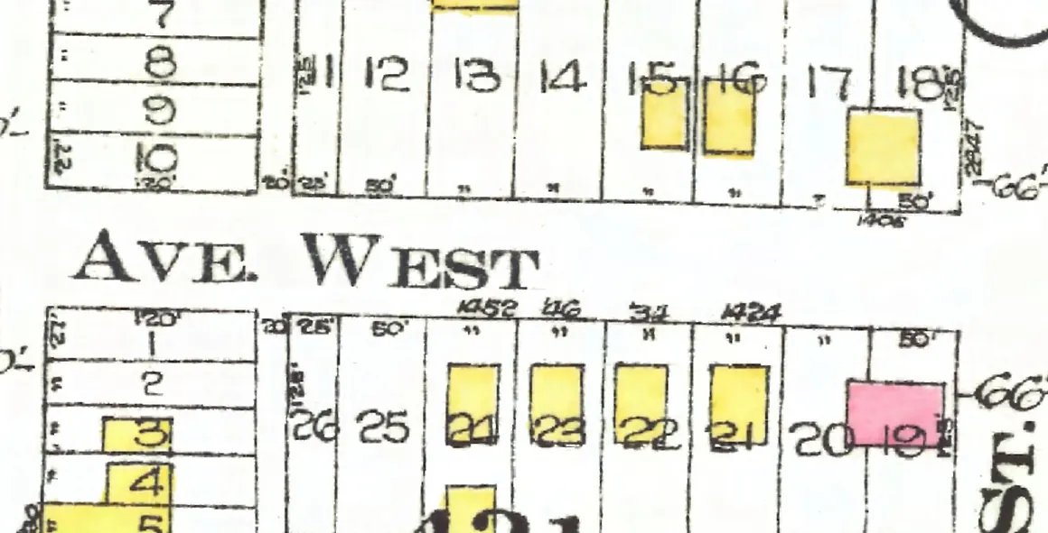 The 1400 block of West 13th Avenue on Goad's 1912 fire insurance map