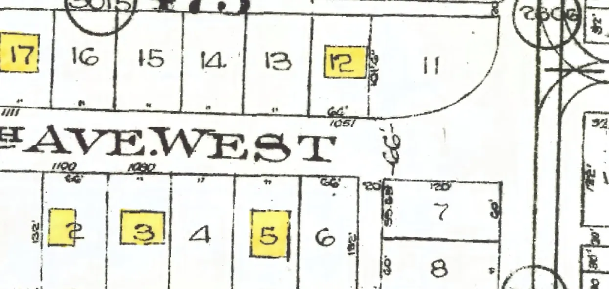The 1000 block of West 16th Avenue on Goad's 1912 fire insurance map