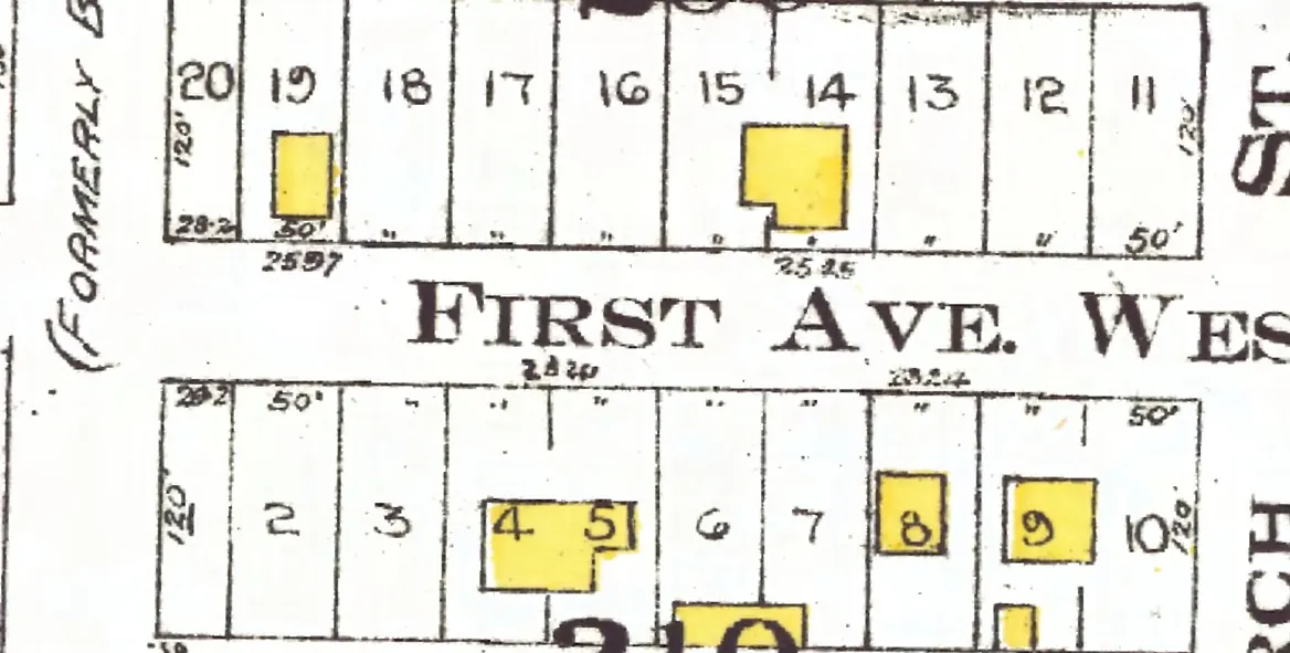 The 2500 block of West 1st Avenue on Goad's 1912 fire insurance map